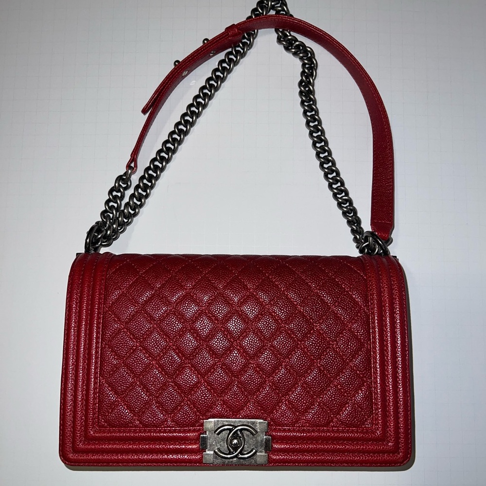 Chanel Red Boy Bag Caviar leather with Silver hardware
